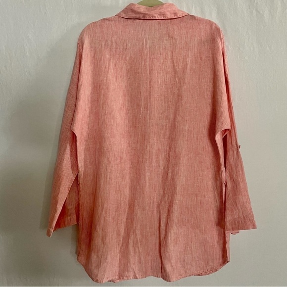 Chico's Linen Longline Button Down Striped Tunic Top Lagenlook Beachy - Picture 11 of 15